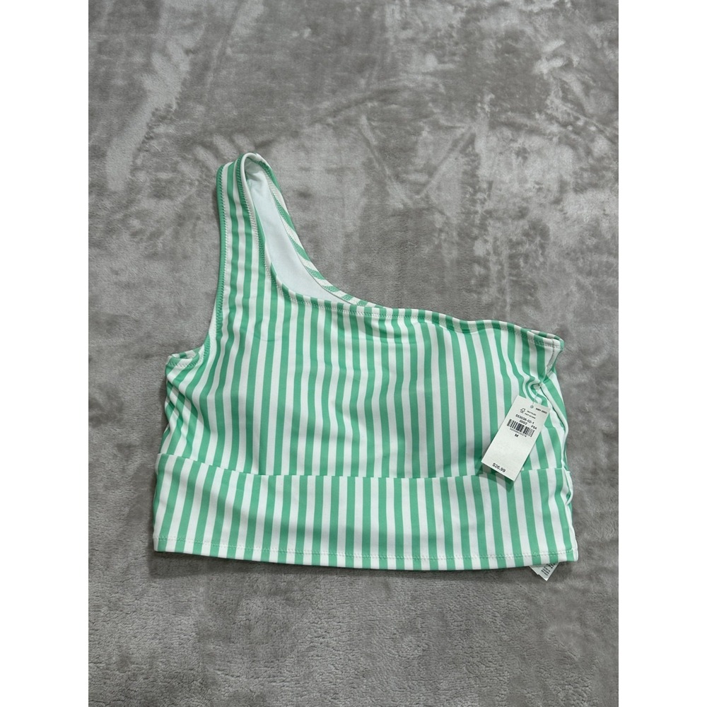 Old Navy Swim Bikini Top Size Medium Mint Striped One Shoulder New With Tags